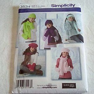 Simplicity 3534 Girls' Hats, scarves, mittens